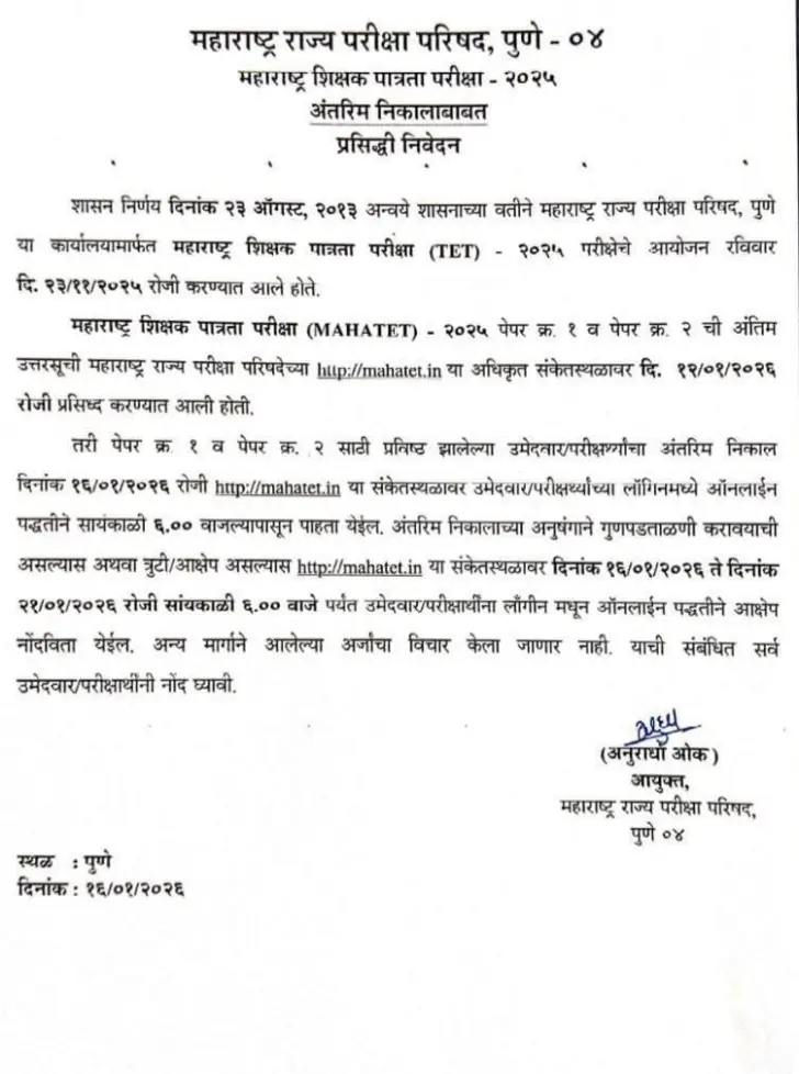 Maharashtra TET Result 2026