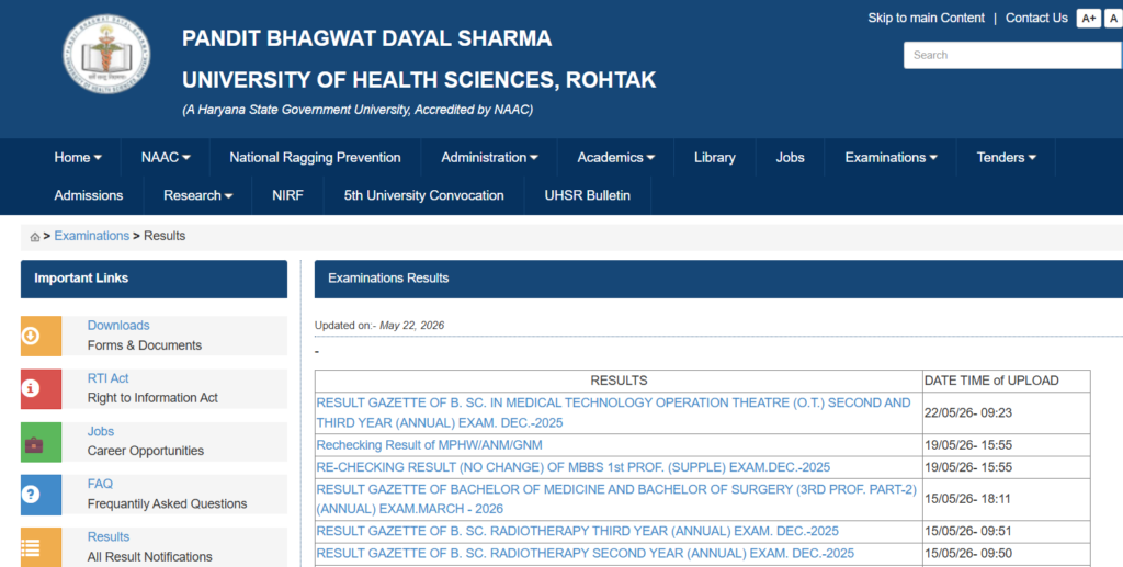 How to Check Pt BD Sharma University Result 2026