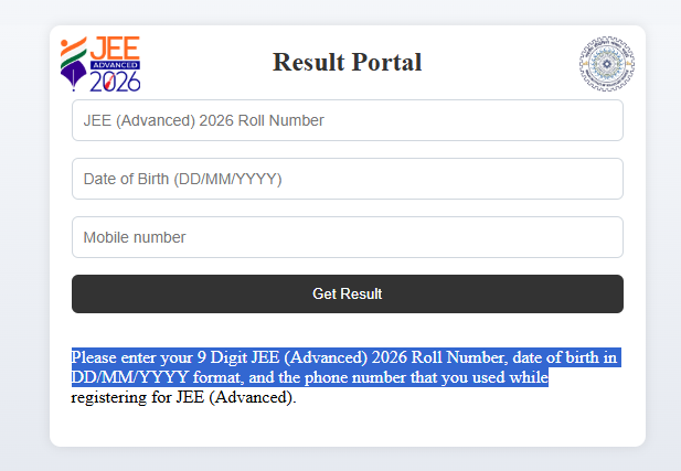 JEE Advanced Result 2026 New Portal