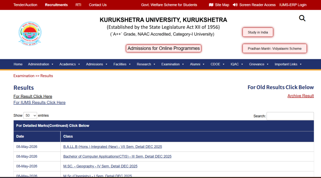 Two Ways to Check Kurukshetra University Result 2026