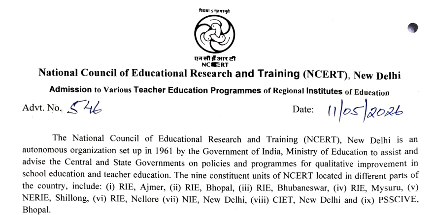 NCERT RIE CEE 2026 – Courses Fee Structure (Annual Programme Fee)
