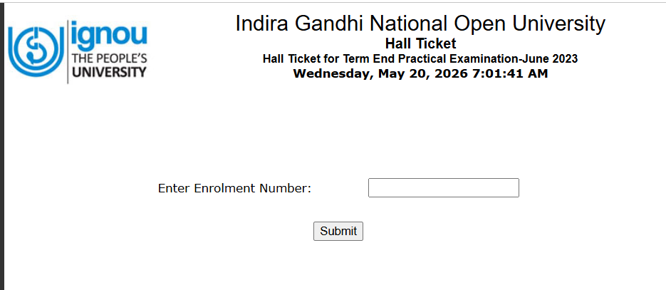 IGNOU Hall Ticket 2026 June Term End Examination