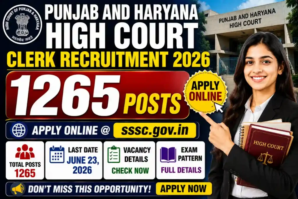 Punjab Haryana High Court Clerk Recruitment 2026 at sssc.gov.in