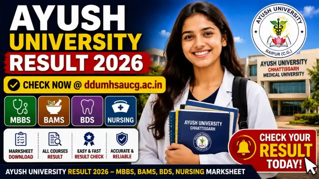 Ayush University Result 2026 – Pt Deendayal Upadhyay Memorial Health Sciences at ddumhsaucg.ac.in