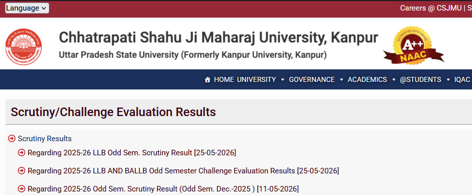 Kanpur University result 2026 NEP even semester