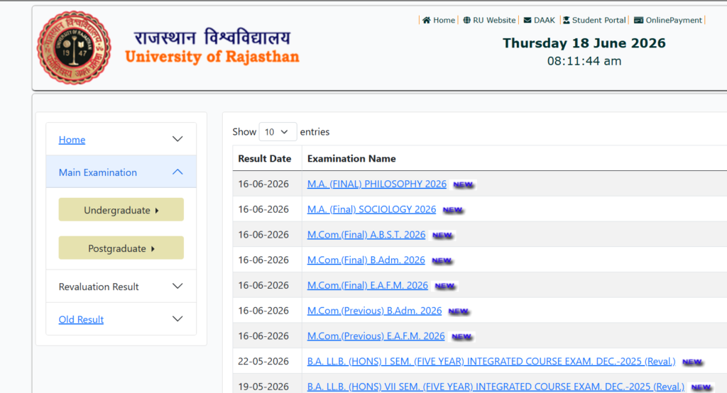 How to Check Rajasthan University Exam Result 2026
