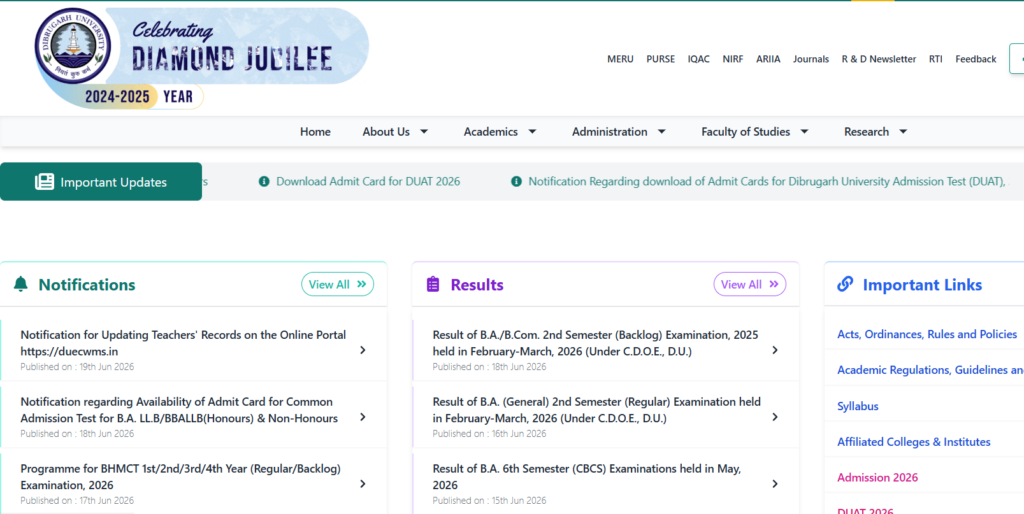 How to Check Dibrugarh University Result 2026 at dibru.ac.in
