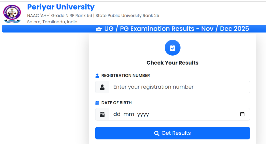 Periyar University semester result 2026