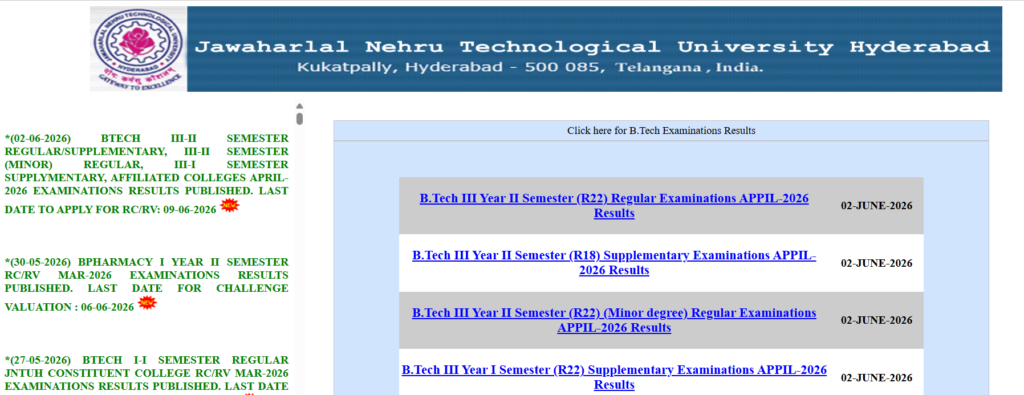 How to Check JNTUH Results 2026 at jntuhresults.in
