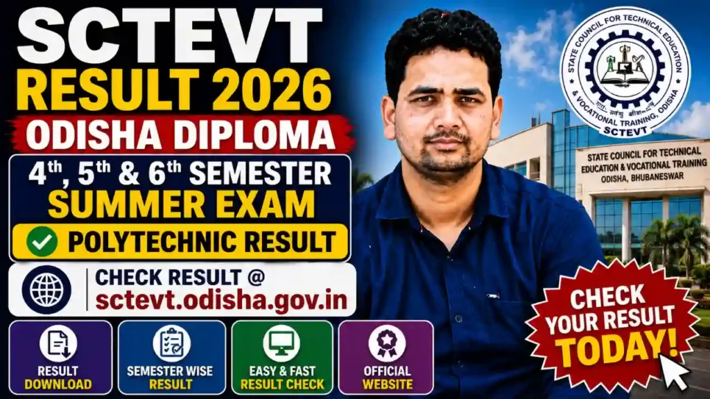 SCTEVT Result 2026 – Odisha Diploma Marksheet at sctevtodisha.nic.in