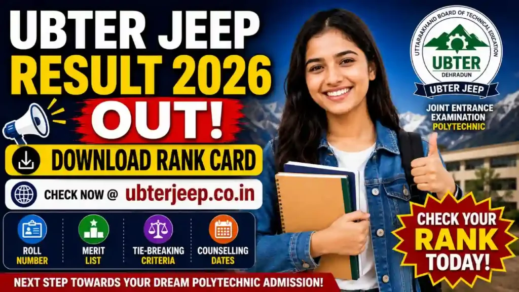 UBTER JEEP Result 2026 Rank Card at ubterjeep.co.in